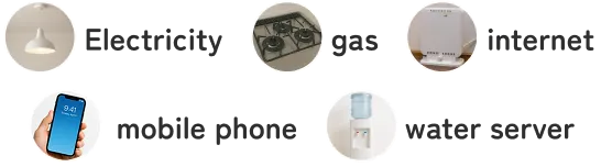 Electricity, gas, internet, mobile phone, water server